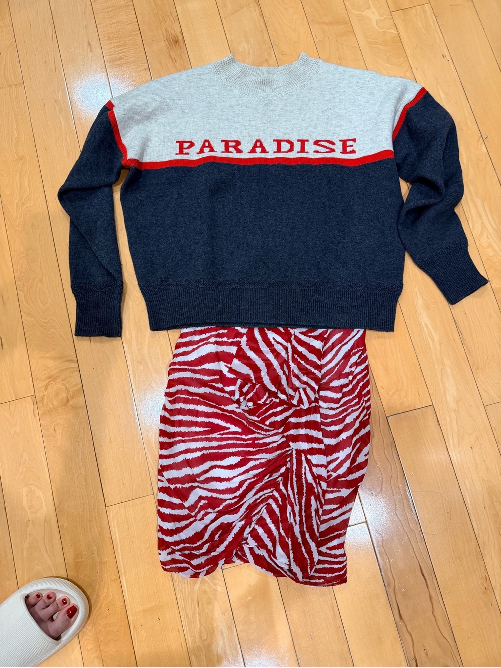 Isabel Marant Paradise Colorblock Knit Sweater - Gray, Navy & Red and Skirt
